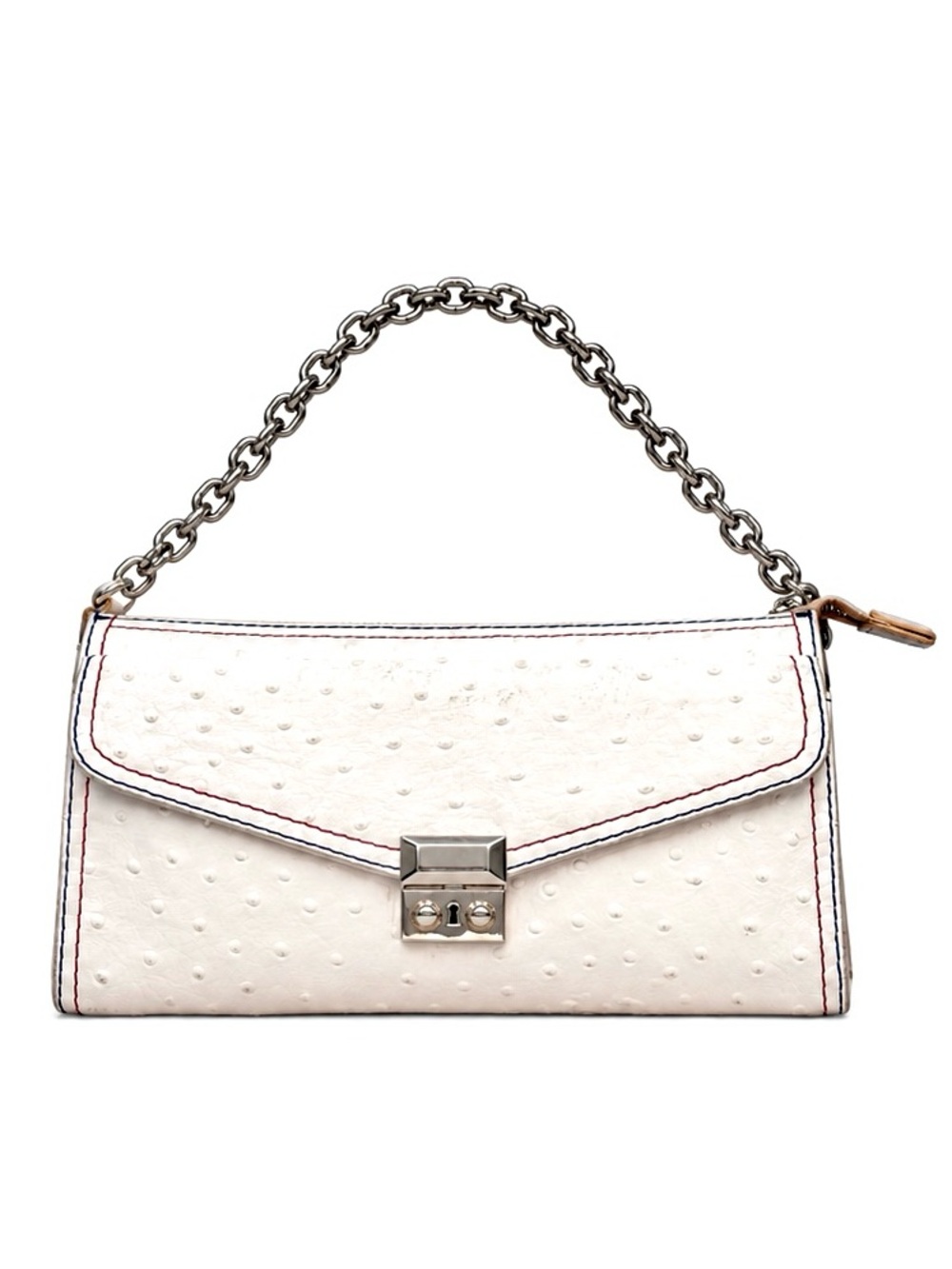 HENRI BENDEL Vintage Ostrich Embossed White Leather Handbag